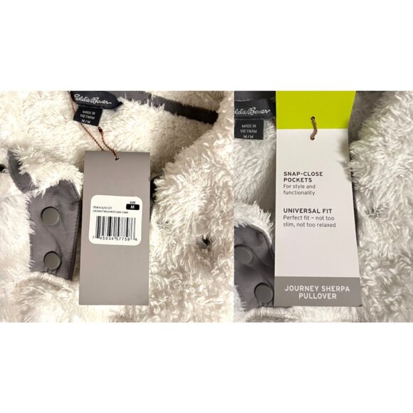 NWT Eddie Bauer Sherpa Fleece Pullover Coconut Milk & Frost Gray Snap-Neck, Sz M - Picture 16 of 16